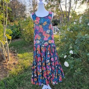 Vintage 80s Bila of California Floral Flowy Dress M L